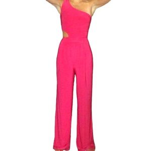 Pink slinky jumpsuit with cut out